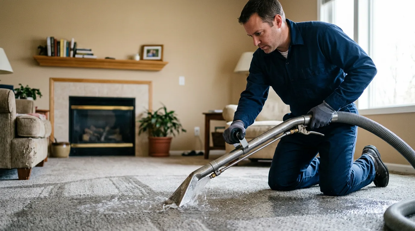 Water damage restoration technician working near Deford, MI